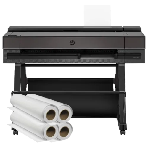 HP DesignJet T850 36-inch large format printer front view with 2-year warranty