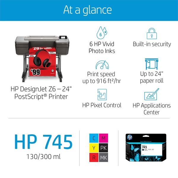 HP DesignJet Z6 Large Format PostScript Graphics Printer 24-in statistics