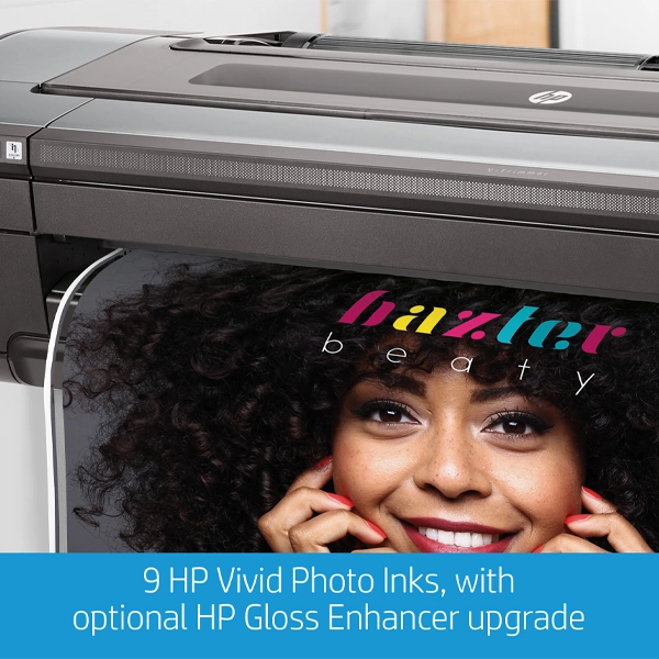HP DesignJet Z9+ DR 44-in_6 HP DesignJet Z9+dr 44" PostScript Photo Printer printing a high-quality poster using HP Vivid Photo Inks