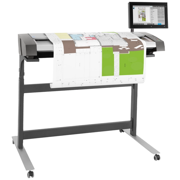 HP HD Pro 2 42-in Scanner alternate side view with poster