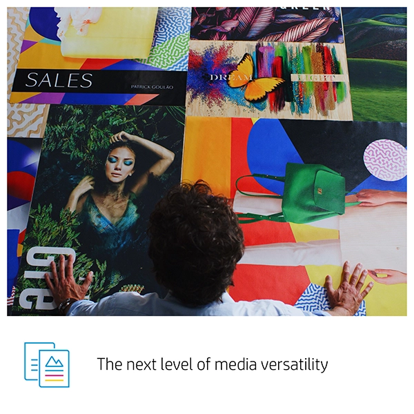 A variety of prints created with the HP Latex 700 W Printer, showcasing its versatility across different media types