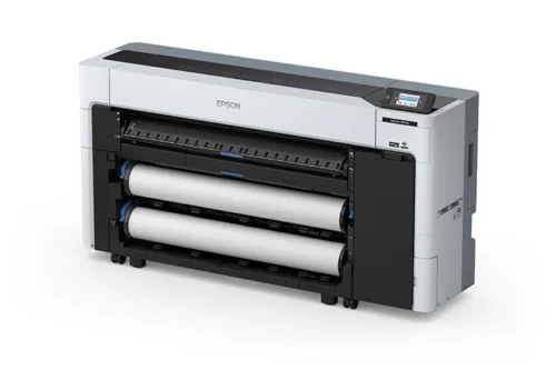 SureColor P8570D 44-Inch Wide-Format Dual Roll Printer delivering vibrant, high-resolution prints in a professional workspace