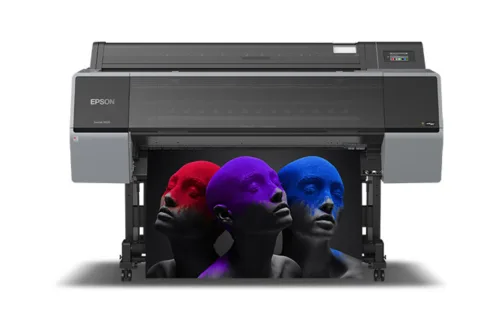HP SureColor P9570SE 44-inch professional large format printer in a modern studio environment